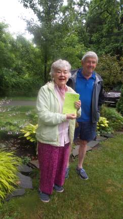 Secret gardens, revealed Pat and Ken Corcoran meet at Remembrance Place (Photo by Frances Ruth Harris)