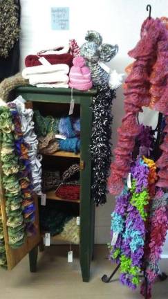 Soft and colorful Handknit by Holly hats and scarves were handcrafted in Dingmans Ferry for the Milford Craft Show