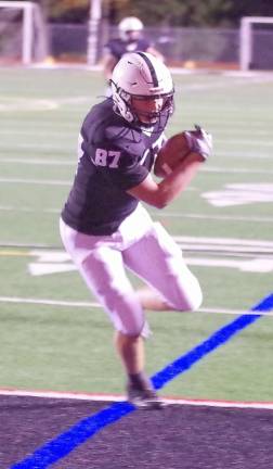 Delaware Valley tight end Aiden Black crosses the goal line for a touchdown in the first half.