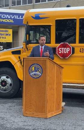 County issues update on School Bus Safety Program Orange County Executive Steve Neuhaus at his School Bus Safety Press Conference at Washingtonville High School last month.