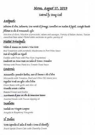 The menu from La Notte Italiana