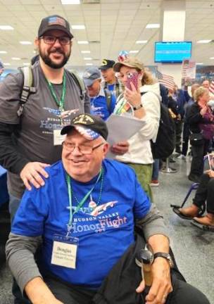 Douglas Sandberg, a Vietnam War veteran, was escorted on the flight by his son, Port Jervis alum Joe Sandberg.