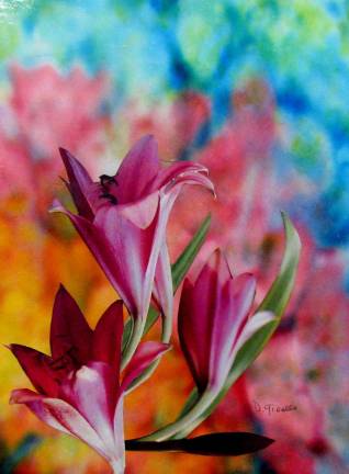 Art on display around Port Jervis Debbie Gioello, Budding Pinks, mixed media.