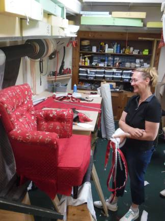 A match made in heaven: Shohola neighbors open custom upholstery shop in Milford Debi DeGiorgis in the workshop (Photo by Anya Tikka)
