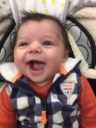 Oh Baby, it's Spring! Baby Photo Contest Photo, Adriana Barbone of Milford "Hi, I'm Dominic James. I was the first baby of the new year born at Wayne Memorial Hospital! I'm three months old now and happy as can be!"