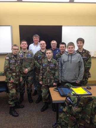Shadoe Steel talks to CAP cadets about radio broadcasting From left: Kyle Hordyszynski, Robert Klemens, Shadoe Steele, Michael Pope III, Darrian Lang, Maj. Glenn Carman, David Teeters, Aidan Dollak, and Lee Weidow (Photo provided)