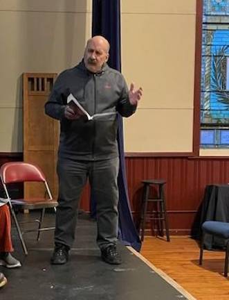 Port Jervis. Presby Players to present a show commemorating 9/11 Actor Joe Rudy at rehearsal. Photo provided.