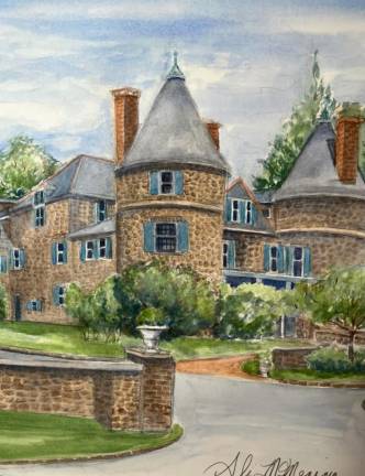 Watercolors of Grey Towers National Historic Site in Milford, by artist Ali McMenamin. Her work can also be found at fineartamerica.com.