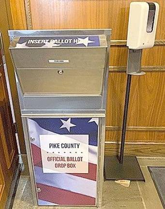 Pike County’s official ballot drop box is located at located inside the entrance of the Pike County Administration Building, 506 Broad St. in Milford. Ballots may be dropped off from 8:30 a.m. to 4:30 p.m., Monday through Friday. The drop-off deadline is 8 p.m. on Election Day, Nov. 3. (http://pikepa.org)