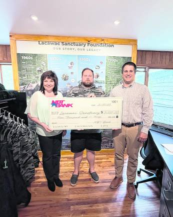 Bank renews support for Lacawac Sanctuary From left:<b> </b>Shelly McAllister, NBT Bank Assistant Vice President; Matt Colgan, NBT Bank Regional Commercial Banking Manager; and Craig Lukatch, Lacawac Sanctuary Foundation President.