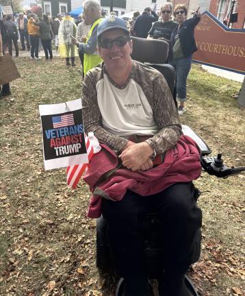 Crowd turns out for local ‘No Kings’ protest Military veteran Troy, who did not want to use his last name, spoke in front of the courthouse during the rally.