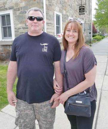 Bob Roche and Patti Coombs of the Pike County Second Amendment Sanctuary Movement at the recent protest against the shutdown in Milford (Photo by Ken Hubeny Sr.)