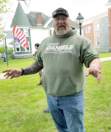 Teddy Daniels, who is running for Congress, in front of the Pike County Courthouse. (Photo by Ken Hubeny Sr.)