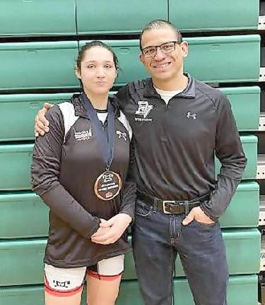 Delaware Valley Lady Warrior Wrestlers surpass all expectations in their first year Sarah Seltzer and Coach Evan Bates (Photo provided)