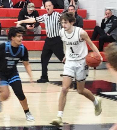 Delaware Valley’s Jake Brower (#1) during a game against Wilkes-Barre on Feb. 23, 2023 in Milford.