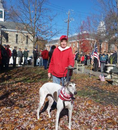 'Our freedom will never be free' Emma, one of the many four legged creatures to attend, hasn’t missed a Veterans Day ceremony at Soldiers and Sailors monument in many years (Photo by Frances Ruth Harris)