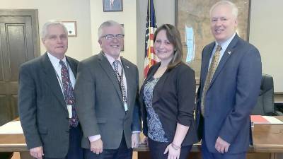 From left: Pike County Commissioners Steve Guccini and Matthew Osterberg; Carbon-Monroe-Pike Drug and Alcohol Commission Milford Outpatient Supervisor, Shannon Wisniewski; and Pike County Commissioner Ronald Schmalzle.