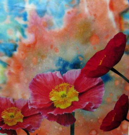 Art on display around Port Jervis Debbie Gioello, Poppy Cluster, mixed media.