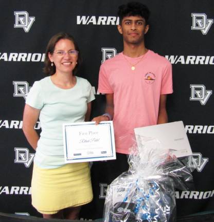 Delaware Valley High School student Ritesh Patel (l) with teacher Audrey Dennis.