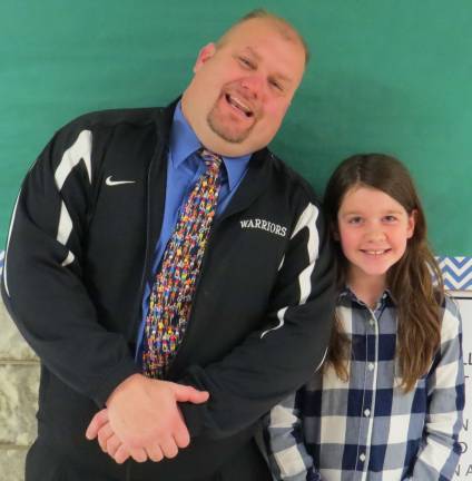 Top kids for January Chorus Student of the Month: Hailey Degli-Angeli with DVES Principal Aaron Weston.