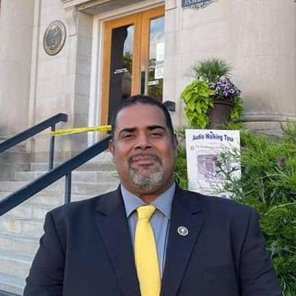 Juan Ayala, candidate for Middletown alderman, outside a public hearing on recreational marijuana. Photo provided.