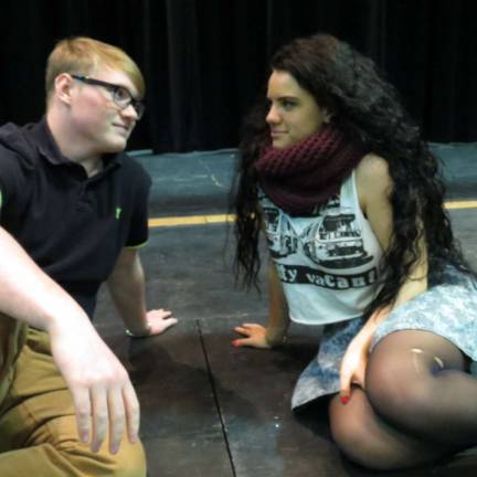 'Pippin' brings Charlemagne's court to the DV stage Adam Tidridge as Pippin and Cait Zuckerman as Catherine rehearse “Love Song." (Photo provided)