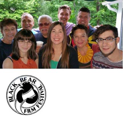 Several Black Bear Film Festival board members; the festival's new director, Will Voelkel (back row, second from right); and six of the 2016 Artful Bears artists at a recent reception. (Photo courtesy Alan Kaplan Productions)
