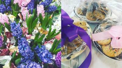 Hyacinth flowers and homebaked cookies from last year's sale (Delaware Township Volunteer Ambulance Facebook page)