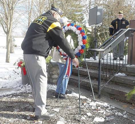 Placement of the wreath at the Soldiers and Sailors Monument in Milford on Pearl Harbor Day 2019.