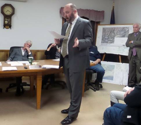 Tell us the worst: Public asks about new housing development proposed for Milford Legend’s lawyer Jason Ohliger (Photo by Frances Ruth Harris)