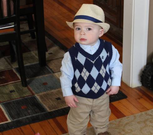 Oh Baby, it's Spring! Baby Photo Contest Photo, Kristin Behr of Central Valley Jaxson Behr is all ready for his first Easter Egg Hunt!