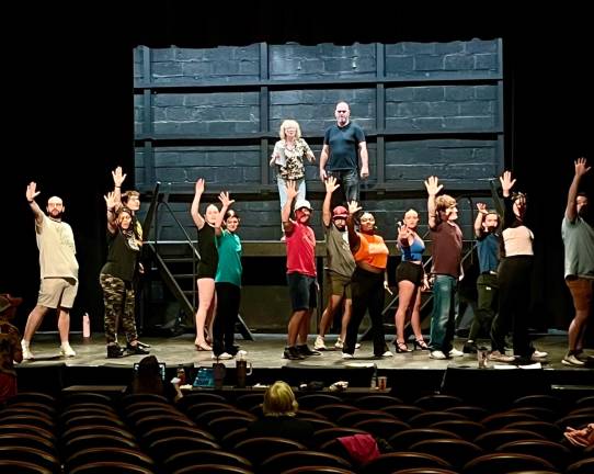 Theater is about to get ‘All Shook Up’ The cast of “All Shook Up” rehearses for upcoming performances at the Milford Theater.