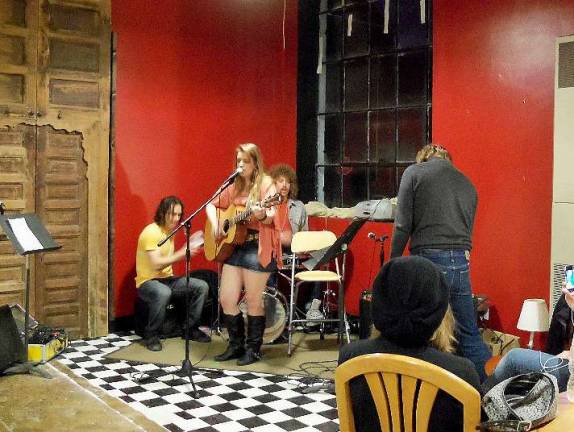 The return of 'open mic' Amy Dewland,Los Huevos, Vinnie Rossi, Pete magistro; all performed at the new Milford Open Mic earlier this month. - Photo by Charles Reynolds