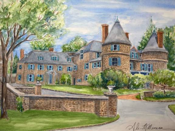 Watercolors of Grey Towers National Historic Site in Milford, by artist Ali McMenamin. Her work can also be found at fineartamerica.com.