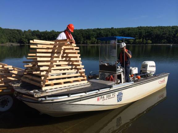 'Cast for Cash' at Lake Wallenpaupack Volunteers at Lake Wallenpaupack with one of 20 “porcupine cribs,” designed by fisheries biologists to provide improved habitat for aquatic animals in man-made lakes (Photo: http://wallenpaupackwatershed.org)
