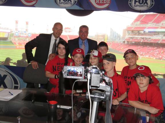 Documentary being produced by DVE-News/TV on inspirational author and playwright Photo provided DV newscasters at the Fox broadcast of the Reds vs. Giants game.