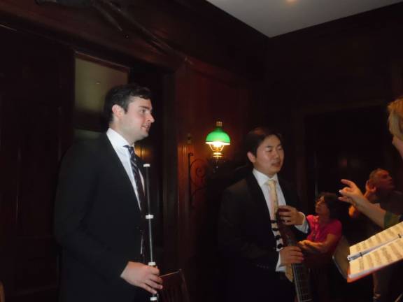 Baroque music at Grey Towers After the performance, the musicians took their time to talk to those in the audience about their ancient instruments and music. From left. David Ross and Arnie Tanimoto.