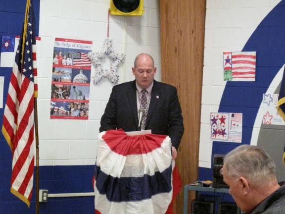 Shohola students give thanks to veterans School Principla Christopher Gross reads his Veteran's Day Message