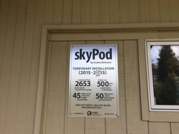 The outdoors is a classroom, and PEEC is its guide Information about the Sky Pod made from 2,653 plastic bottles (Photo by Marilyn Rosenthal)