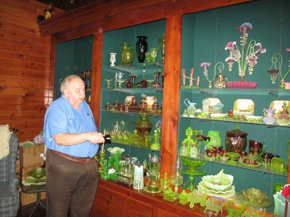 Vaseline glass is a little-known treasure Martin using a portable blacklight to show the fluorescent qualities of Vaseline glass