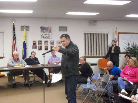 Earned income tax tabled for now Delaware Valley school board member Jack O'Leary tells Matamoras Borough Council that"any tax is counterproductive." (Photo by Charles Reynolds)