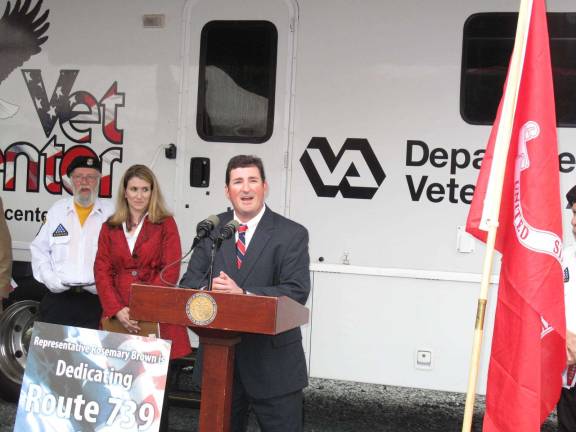 Route 739 is renamed Pike County Veterans Way Rep. Mike Peifer gives a brief talk. (Photo by Jerry Goldberg)