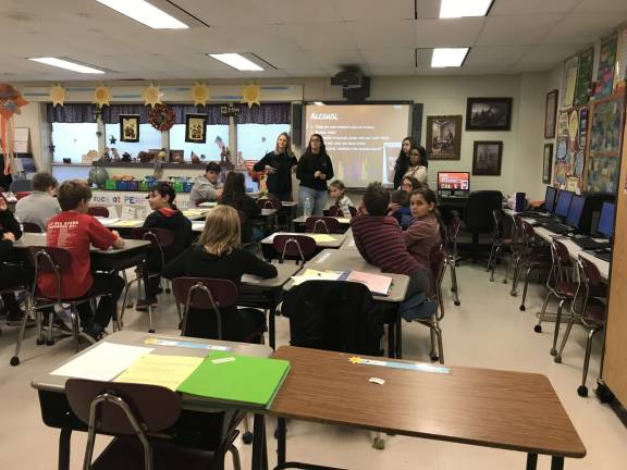 High school students bring important message to elementary school Delaware Valley High School students give a talk at Shohola Elementary School (Photo provided)