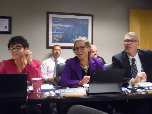 Scores plummet after state adopts new standard Dr. Gina Vives, director of curriculum and technology; Dr. Peg Schaffer, director of elementary education; and Dr. James Purcell, director of secondary education (Photo by Anya Tikka)