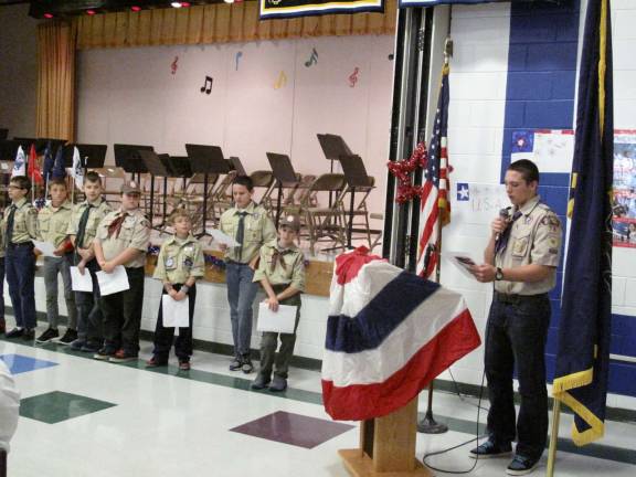 Shohola students give thanks to veterans Boy Scout Troop 76 and Cub Scout Pack 26 reads the roll call of veterans present