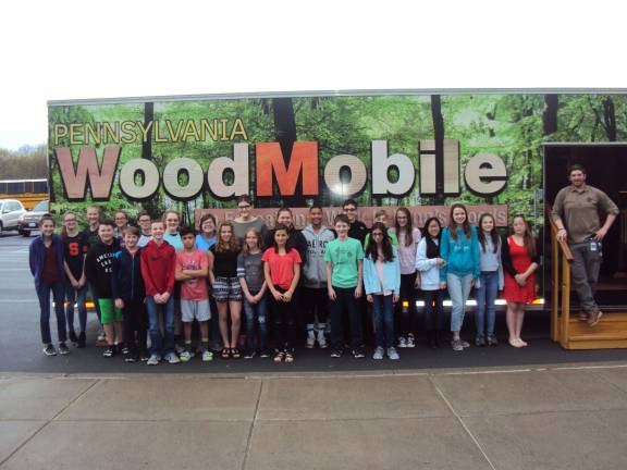 WoodMobile teaches students about the importance of forests Mrs. Favaro’s grade 7 Career and Leadership gathered in front of the Pennsylvania WoodMobile during a recent visit to DDMS (Photo by Sue Favaro)