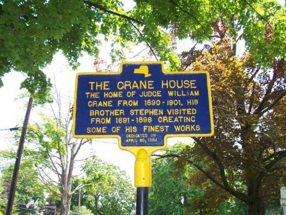 End of the Civil War celebration The Crane House in Port Jervis was the home of Judge William Crane from 1890-1901. The historical marker reads: "His brother Stephen visited from 1891 to 1896 creating some of his finest works." The historical marker was dedicated on April 30, 1984. This historic building is located at 19 East Main St. at the intersection of Sullivan Avenue.