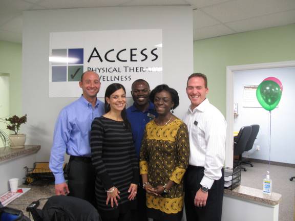 Access Physical Therapy celebrates opening of second PA location All the owners and partners pose in front of their ne office sign. Left to right: Steve Albanese, Shannon Albanase, Innocent Rwakonda, Munya Rwakonda, Chris Albanese