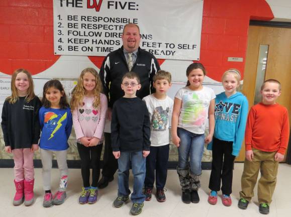 Celebrating Students of the Month Third Grade Students of the Month: Ryan O'Connor, Scarlett Weir, Amber Weed, Ryan Crowley, Ben Bailor, Jayla Koller, Katharine Quinn, Jackson Romer with DVES Principal Aaron Weston. Not Pictured: Ava McAveney.