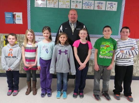 Celebrating Students of the Month Physical Education Students of the Month: Brendan Galimi (2N), Natalie Space (2C), Amelia Scott (4C), Alleigh Baker (4A), Michaela McCarthy (5C), Ryan Springstead (5F), Christian Galimi (5C), with Principal Aaron Weston. Not Pictured: Dylan Markle (5F).